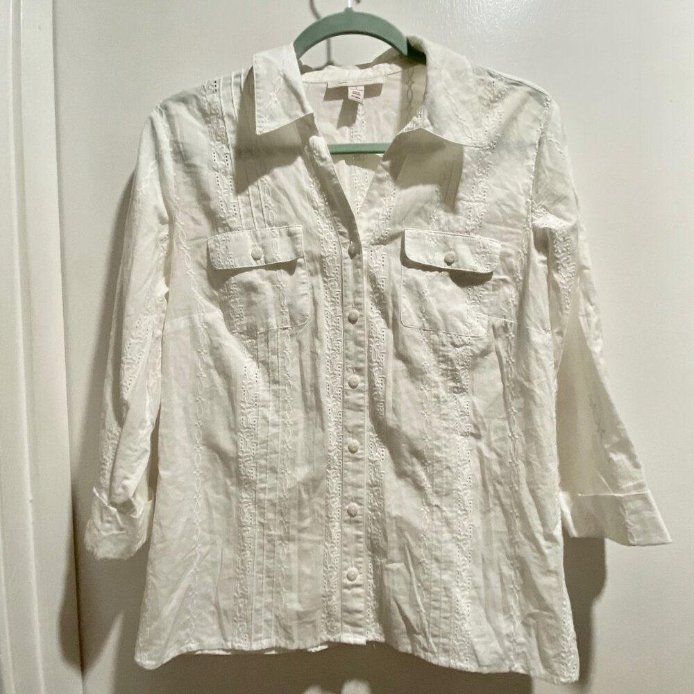(4) JM Coll. Embroidered Cotton Boho Cottage Minimalist Office Basic Shirt Top 8